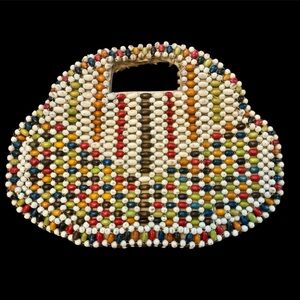 Vtg 1940s Multicolor Wood Bead Purse Czechoslovakia Czech Boho As Is